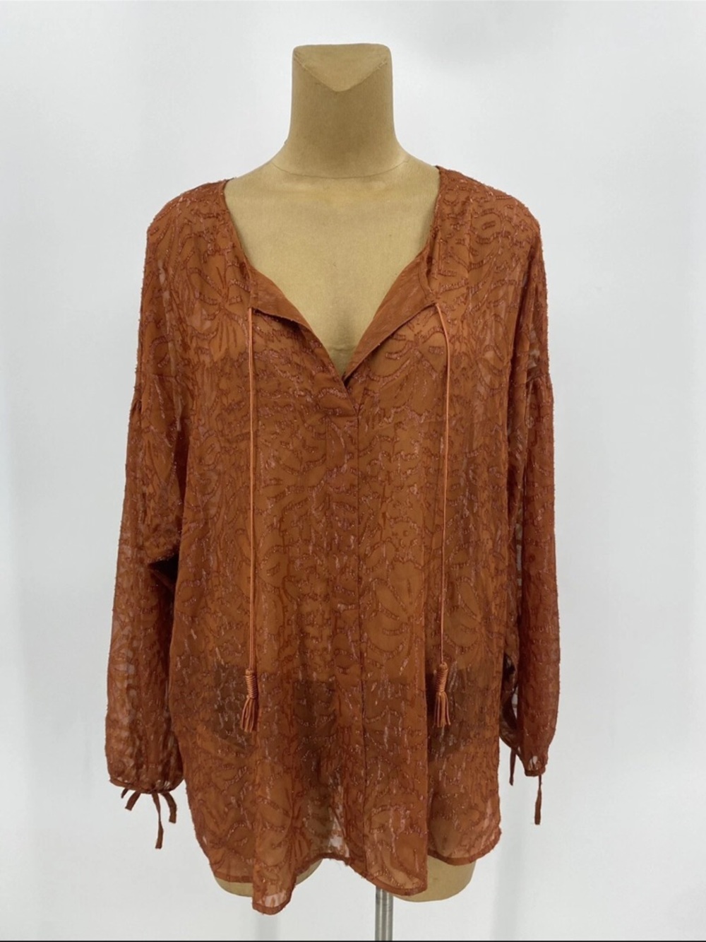 NWT sz26/28 (4x)Lane Bryant lightweight Rust Brown Peasant Blouse with a shimmer